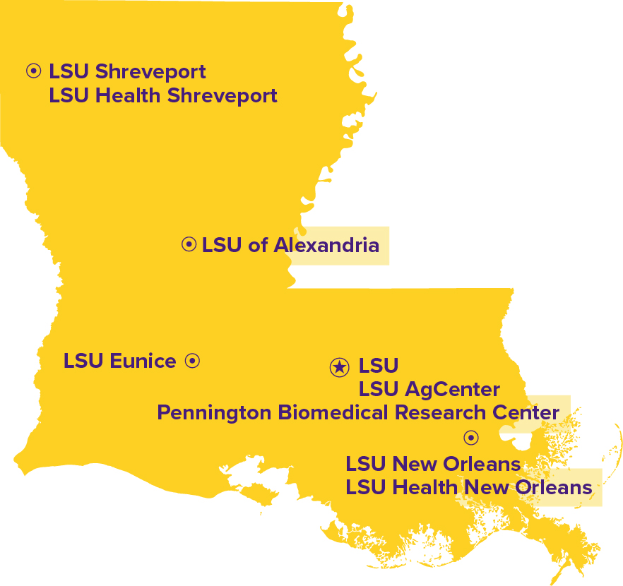 LSU map showing 9 campuses