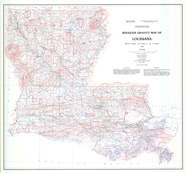 Bouguer Gravity Map of Louisiana, 1990