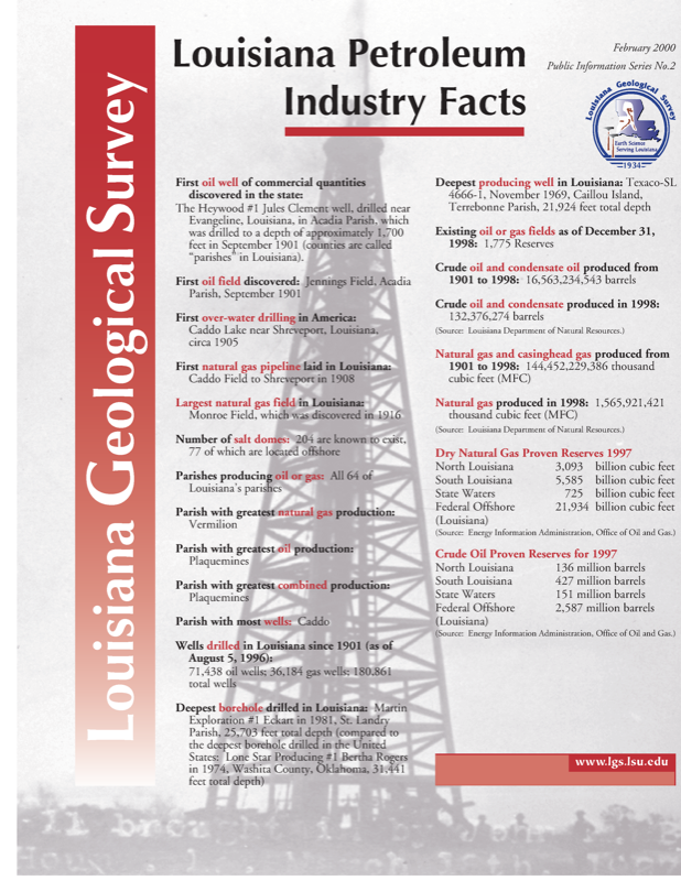 Louisiana Petroleum Industry Facts, 2000, 8 pp.