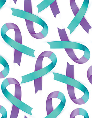 Image of purple and teal suicide ribbons